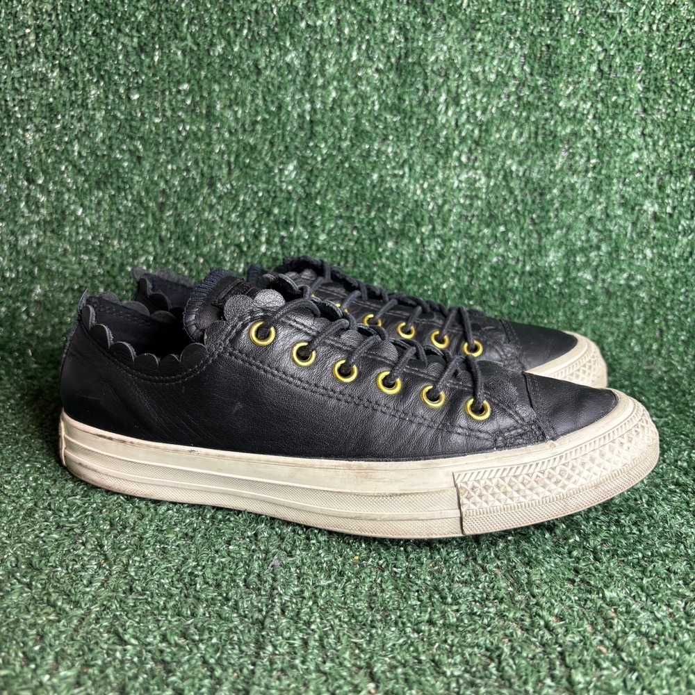 Converse Chuck Taylor All Star Low Frilly Thrills Leather Sneakers Black Women 7 - Picture 1 of 9